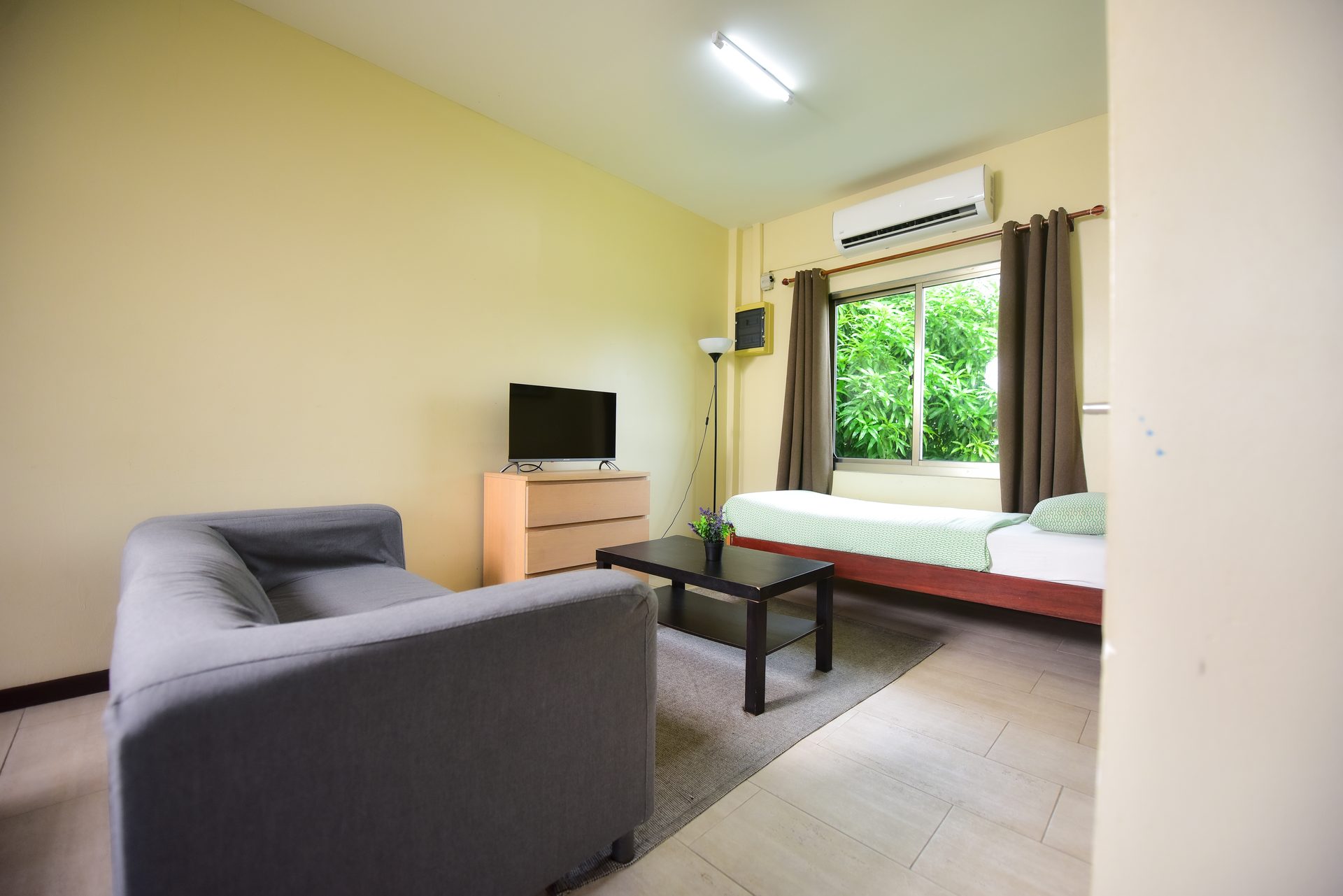 living room with extra bed